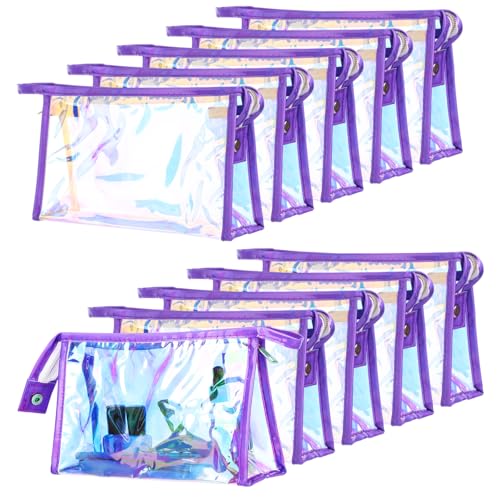 Schillernde Make-up-Taschen von Coetic, wasserdicht, tragbar, mit Reißverschluss, transparent, holografische Kulturbeutel, Junggesellinnenabschied, 10 Stück