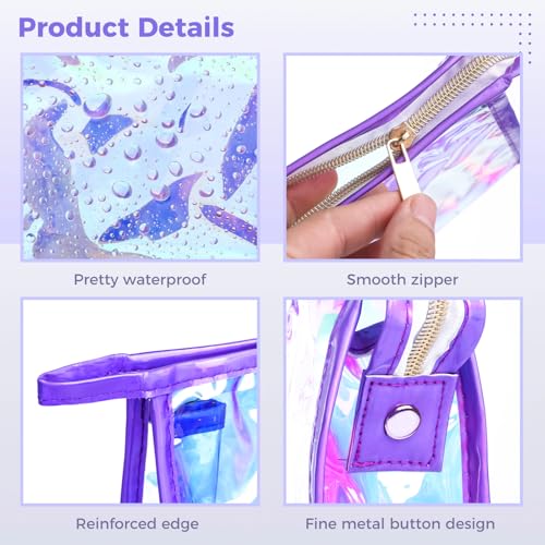 Schillernde Make-up-Taschen von Coetic, wasserdicht, tragbar, mit Reißverschluss, transparent, holografische Kulturbeutel, Junggesellinnenabschied, 10 Stück