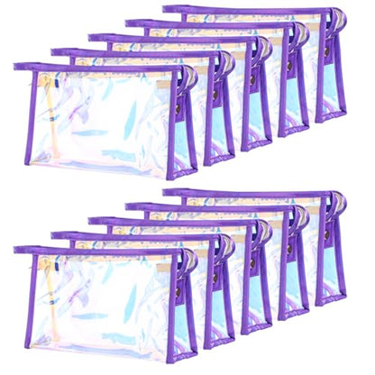 Schillernde Make-up-Taschen von Coetic, wasserdicht, tragbar, mit Reißverschluss, transparent, holografische Kulturbeutel, Junggesellinnenabschied, 10 Stück