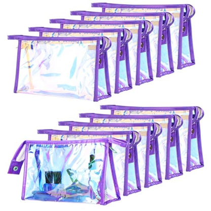 Schillernde Make-up-Taschen von Coetic, wasserdicht, tragbar, mit Reißverschluss, transparent, holografische Kulturbeutel, Junggesellinnenabschied, 10 Stück